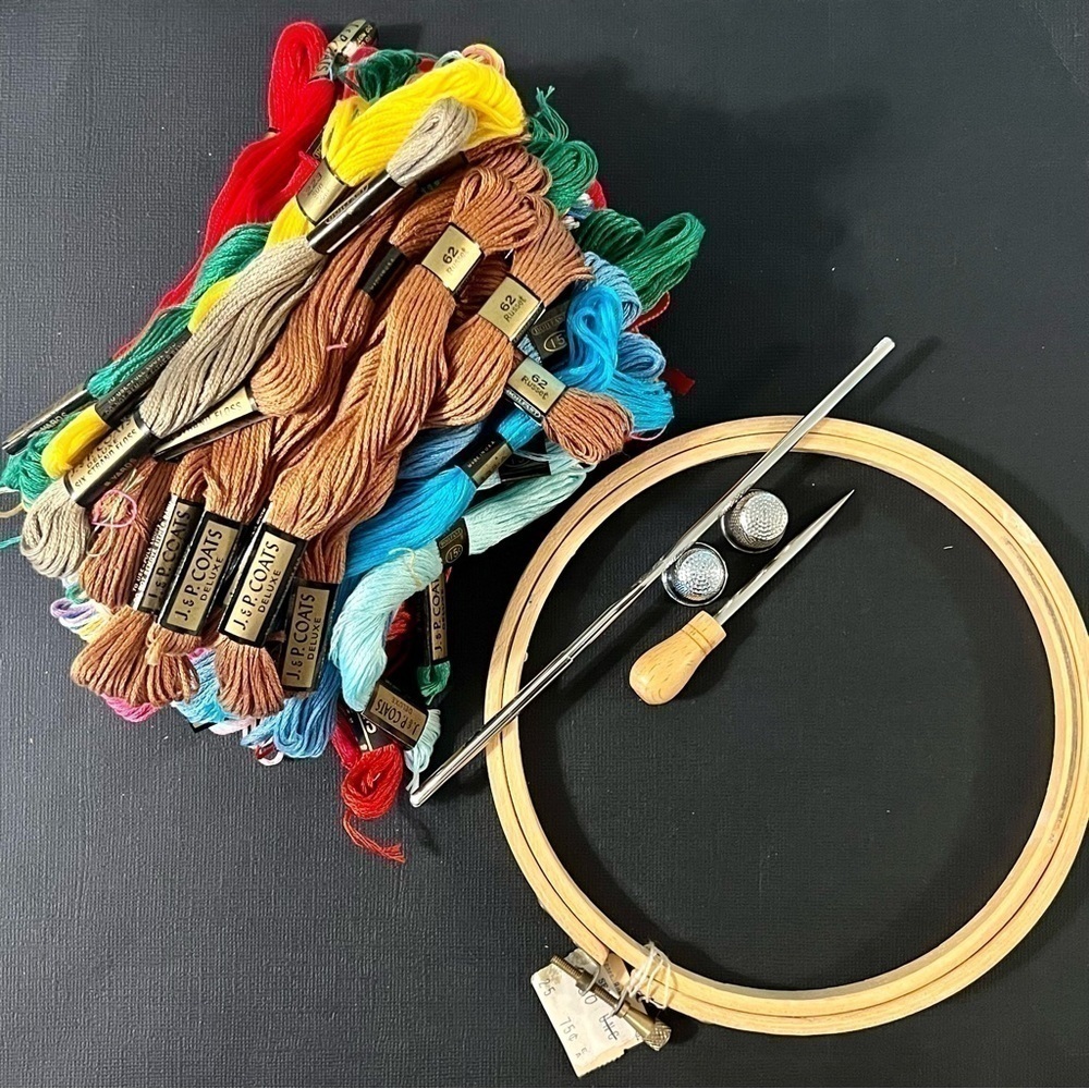 Lot of Vintage Embroidery Floss and Tools